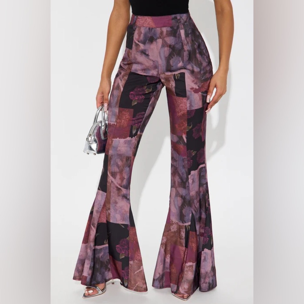 Floral Flare Pants - Plum